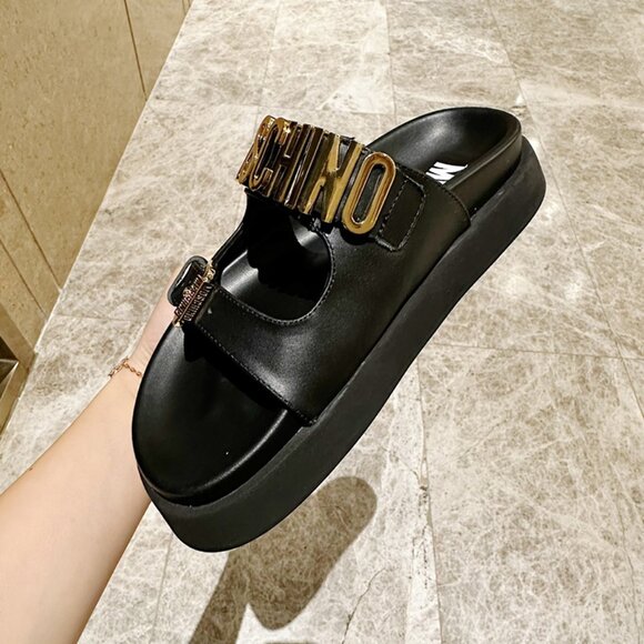 Moschino Metal Logo New Slides (Black) - Picture 4 of 8